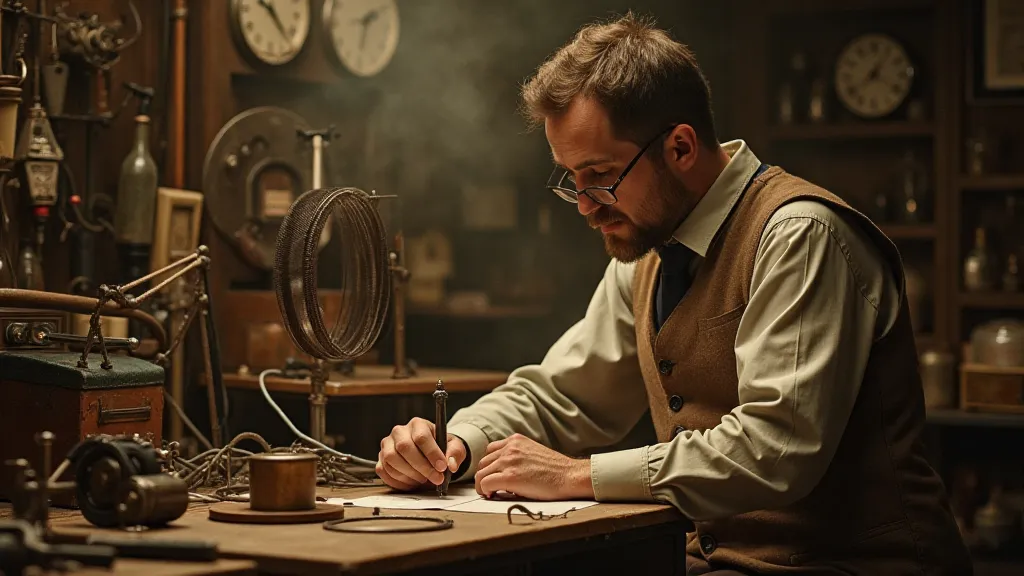 19th-century inventor in a workshop