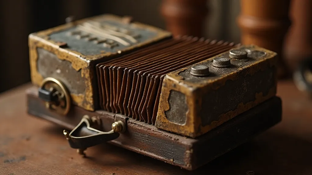 Vintage accordion's inner workings