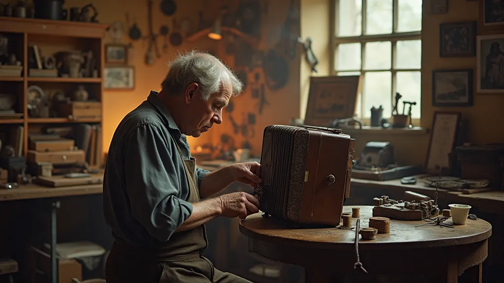 Accordion restoration in a vintage workshop