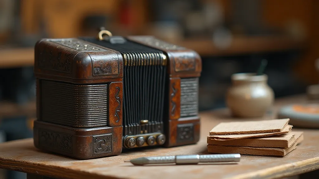Antique accordion with magnetic sculpting tools