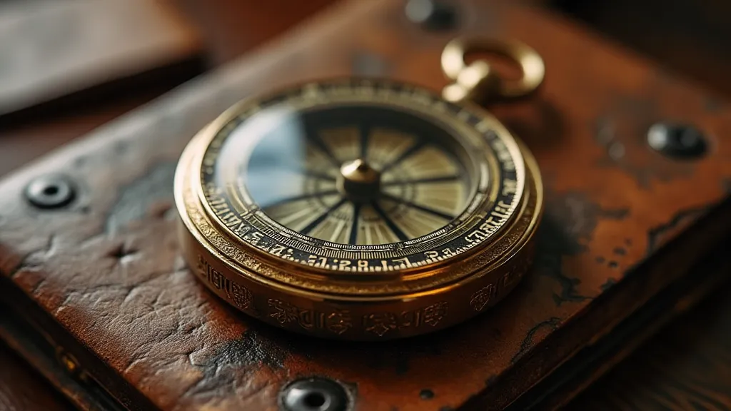 Antique compass on leather map case
