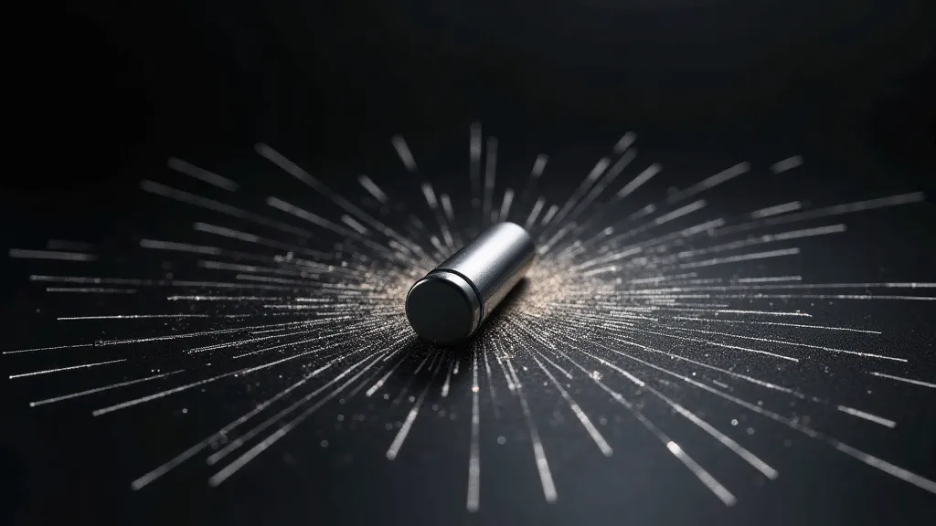 Close-up of a neodymium magnet showing magnetic field lines